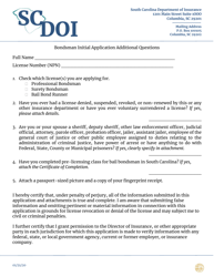 Document preview: Bondsman Initial Application Additional Questions - South Carolina