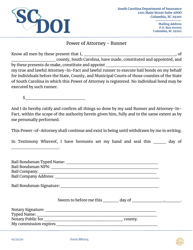 Form BB1104 &quot;Power of Attorney - Runner&quot; - South Carolina