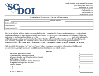 Form BB1106 &quot;Professional Bondsman Financial Statement&quot; - South Carolina