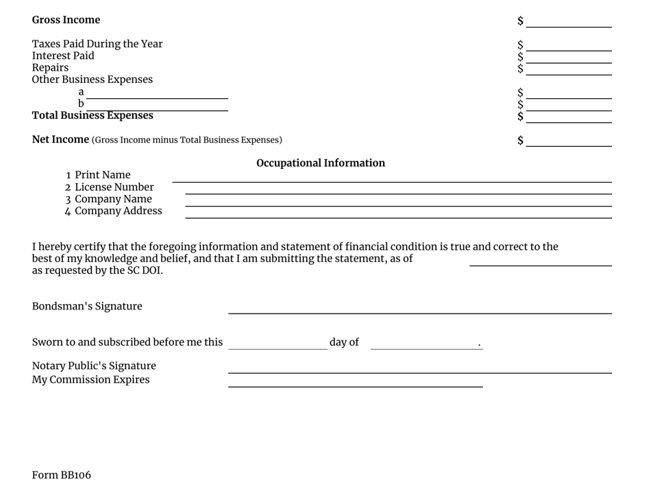 Form BB1106 Professional Bondsman Financial Statement - South Carolina, Page 4