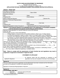 SCID Form 3618 &quot;Application for Bail Bondsman/Runner Prelicensing Instructor Approval&quot; - South Carolina