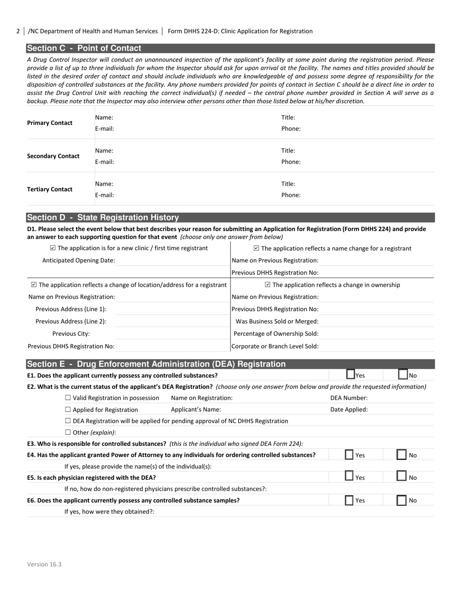 Form DHHS224-D Clinic Application for Registration - North Carolina, Page 2
