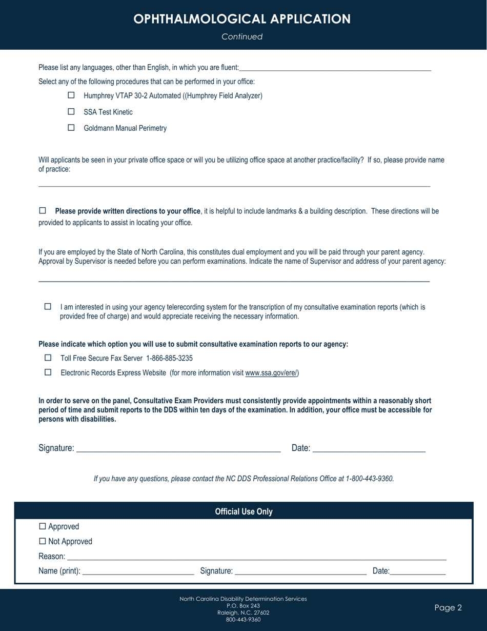 Ophthalmological Application - North Carolina, Page 2