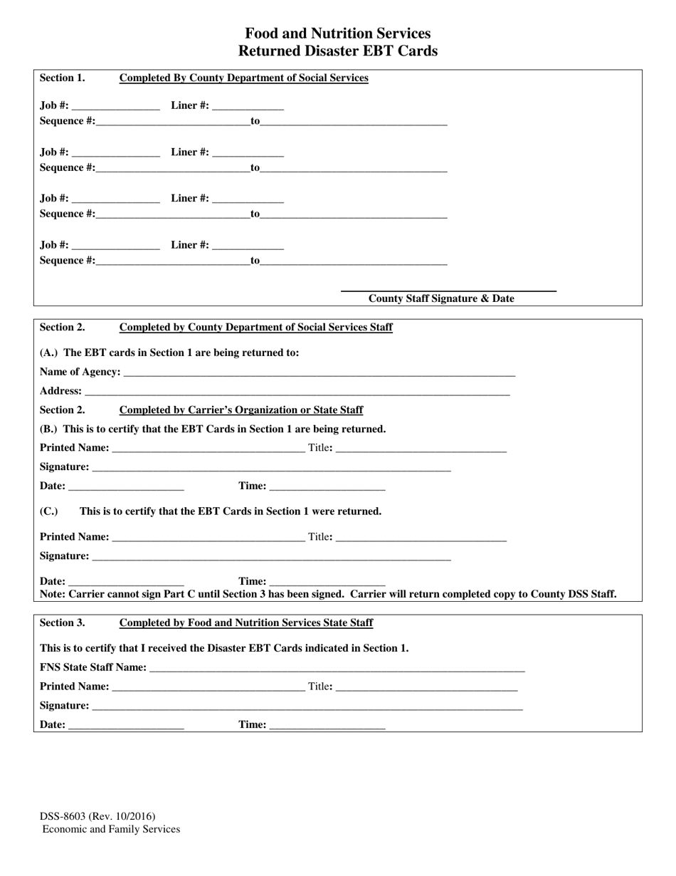 Form DSS8603 Download Fillable PDF or Fill Online Food and Nutrition