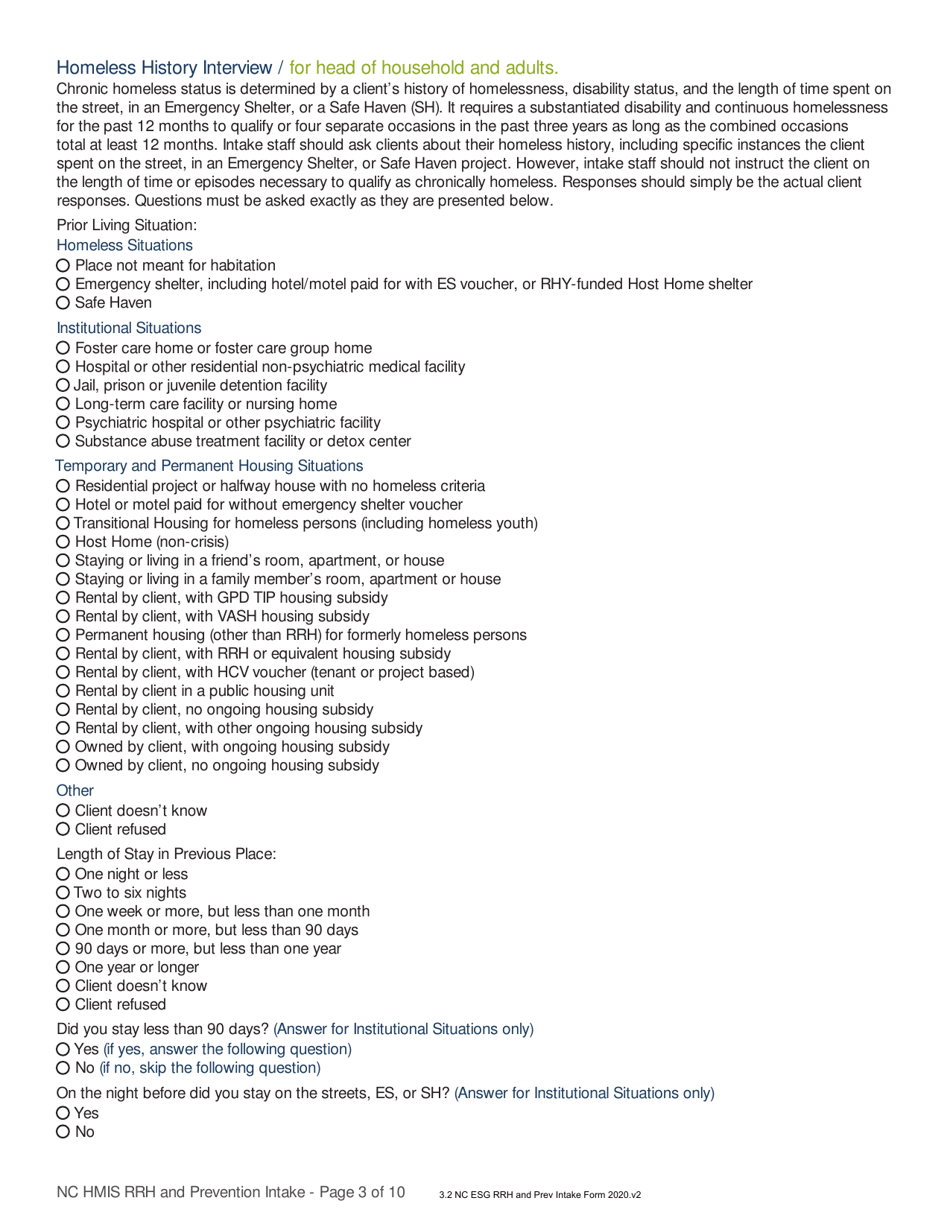 Nc Hmis Rrh and Prevention Intake - North Carolina, Page 3