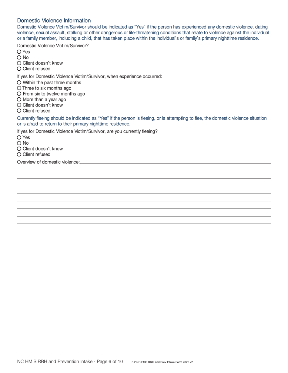 Nc Hmis Rrh and Prevention Intake - North Carolina, Page 6