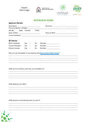Document preview: Interview Form - Netball Wa - Western Australia, Australia