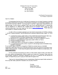 &quot;Certificate of Incorporation for Exempt Corporation&quot; - Delaware