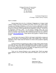 Document preview: Certificate of Registration of a Foreign Limited Liability Company - Delaware