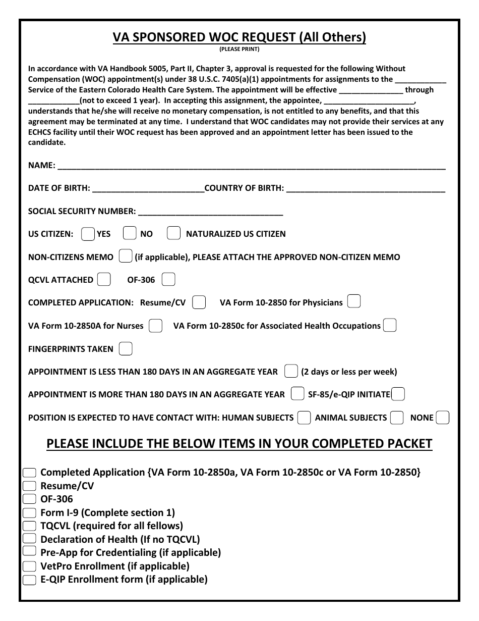 VA Sponsored Woc Request Form, Page 1