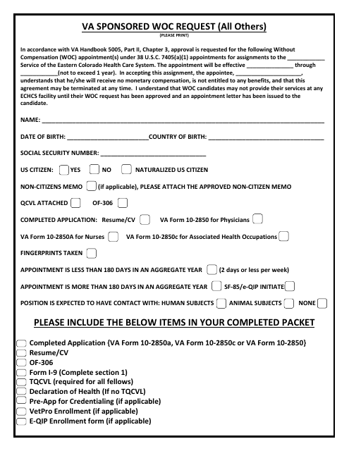 VA Sponsored Woc Request Form Download Pdf