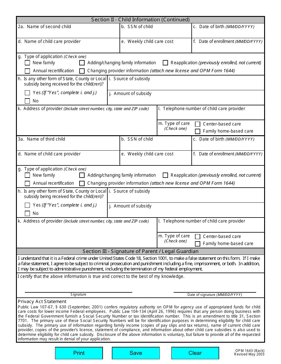 OPM Form 1643 - Fill Out, Sign Online and Download Fillable PDF ...