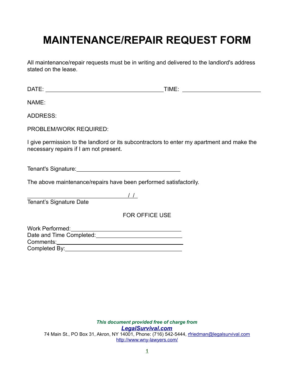 Maintenance Repair Request Form, Page 1