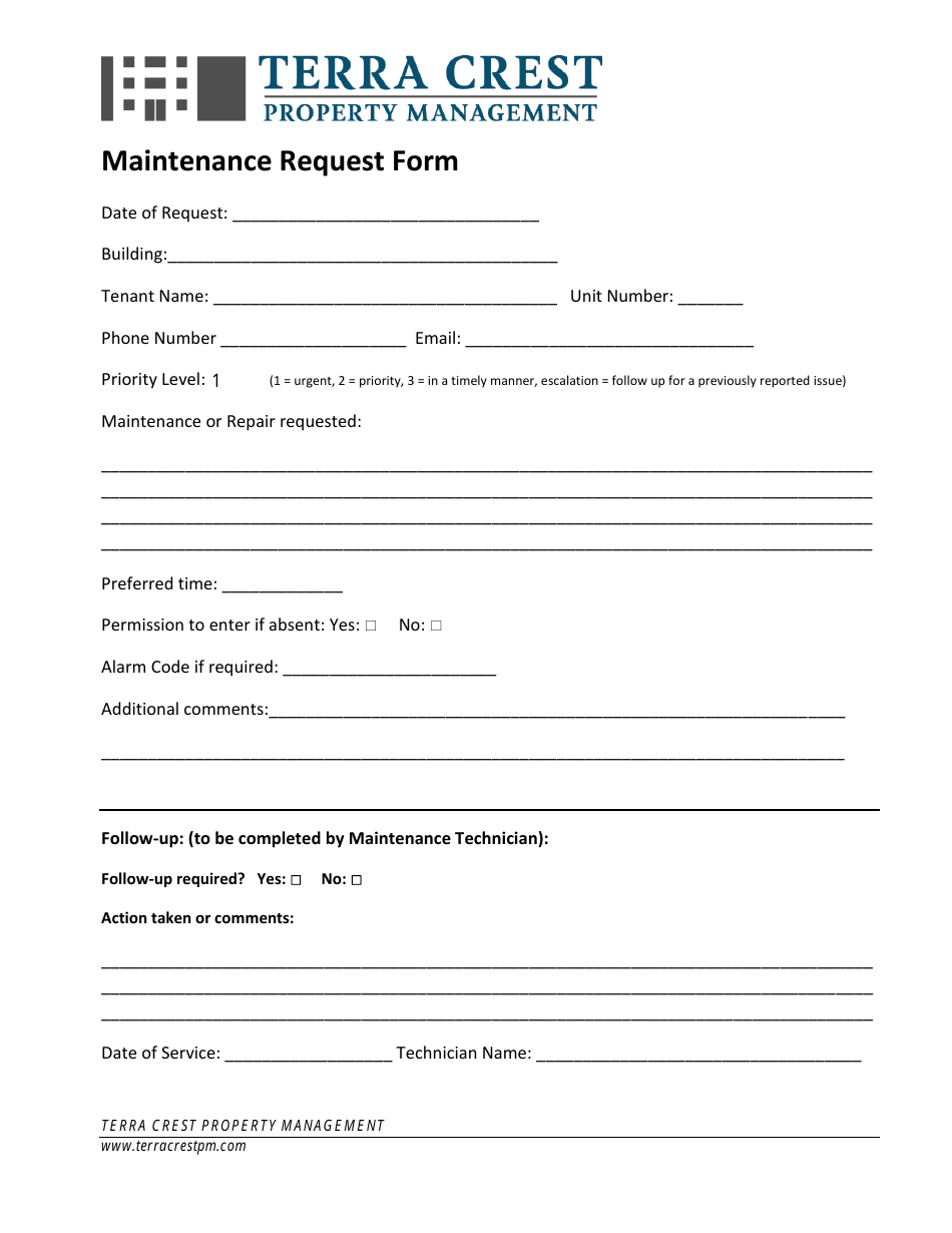 Maintenance Request Form - Terra Crest Property Management, Page 1