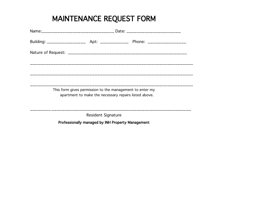 Maintenance Request Form - Inh Property Managment, Page 1