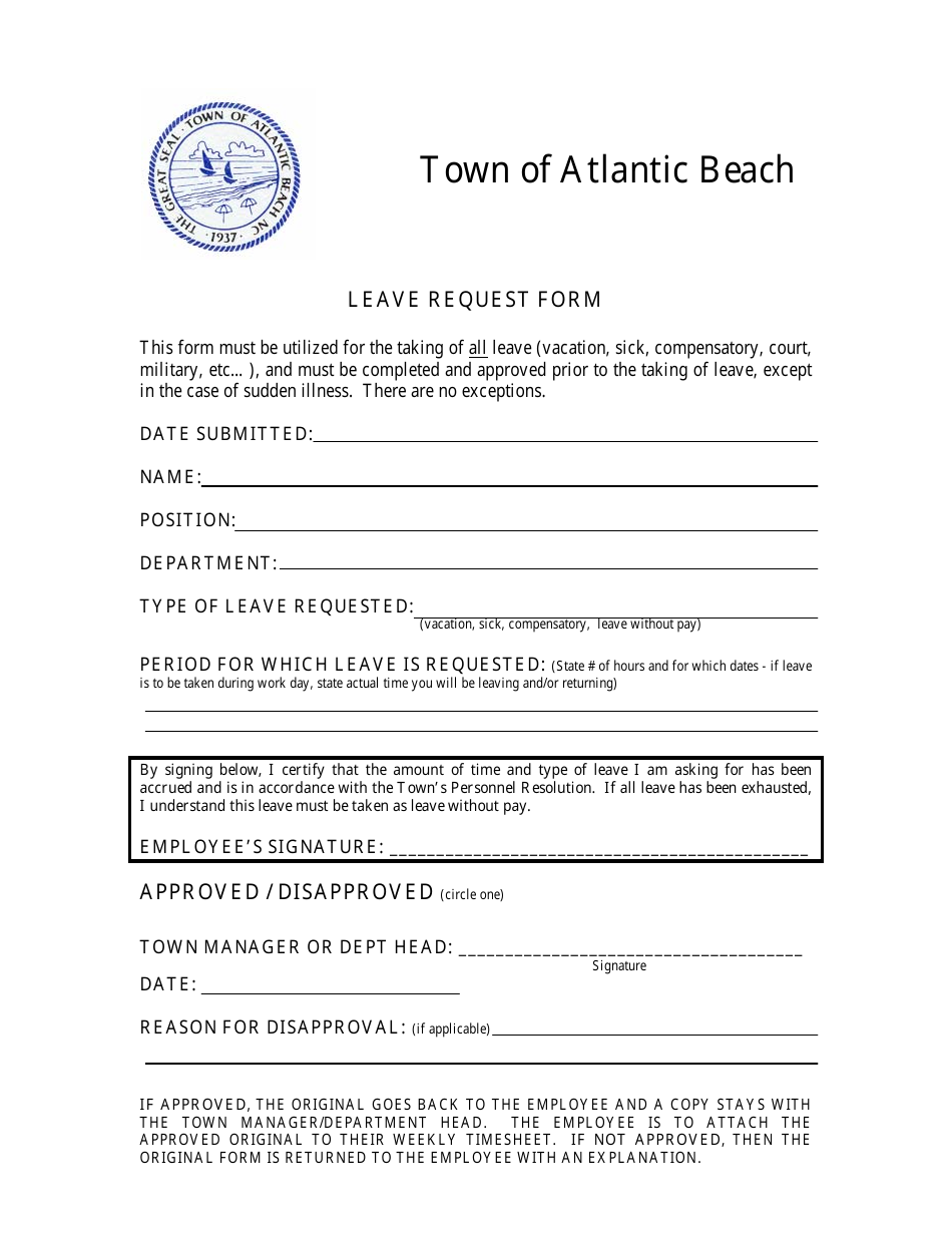 Leave Request Form - Town of Atlantic Beach, North Carolina, Page 1