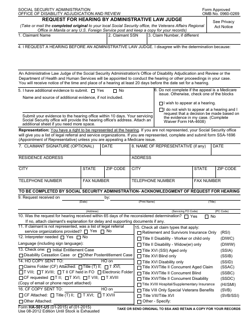 Form HA-501-U5  Printable Pdf