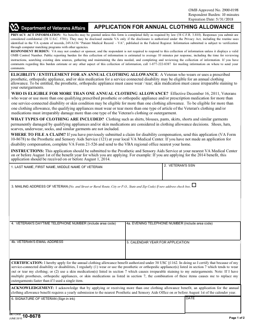 VA Form 10-8678 Application for Annual Clothing Allowance