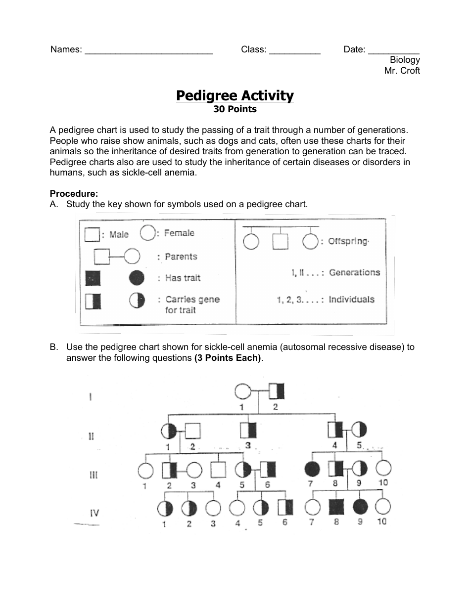 Pedigree Worksheet - Ap Biology, Mr. Croft, Somerset Berkley With Pedigree Worksheet Answer Key