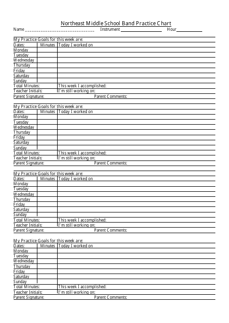 &quot;Band Practice Chart Template - Northeast Middle School&quot; Download Pdf