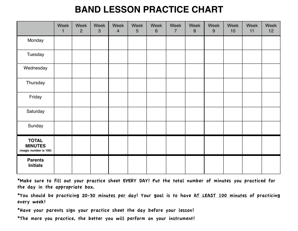 Band Lesson Practice Chart Template, Page 1