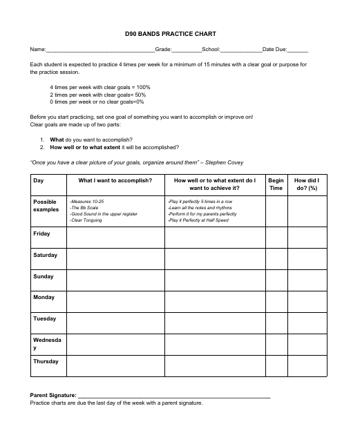 Bands Practice Chart Template - District 90 Jr. High Music Department Download Pdf