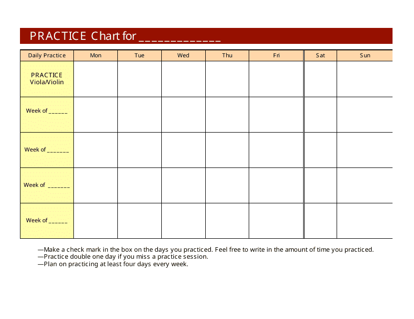 &quot;Viola/Violin Practice Chart Template&quot; Download Pdf