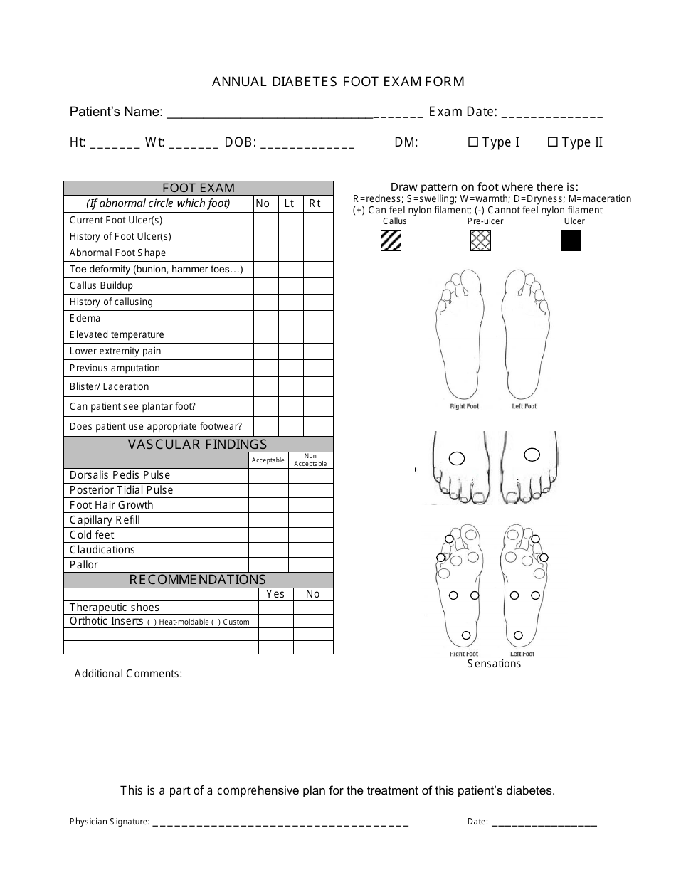 Annual Diabetes Foot Exam Form Fill Out Sign Online And Download PDF 