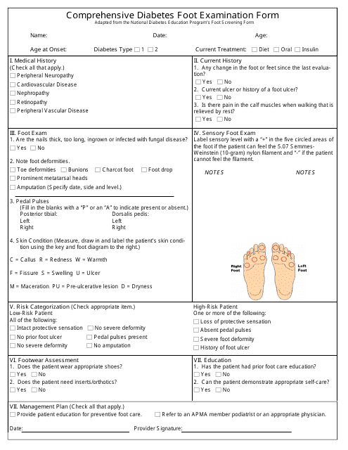 Comprehensive Diabetes Foot Examination Form