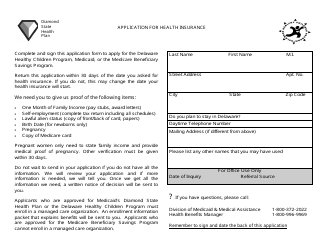 Form 403 &quot;Application for Health Insurance&quot; - Delaware