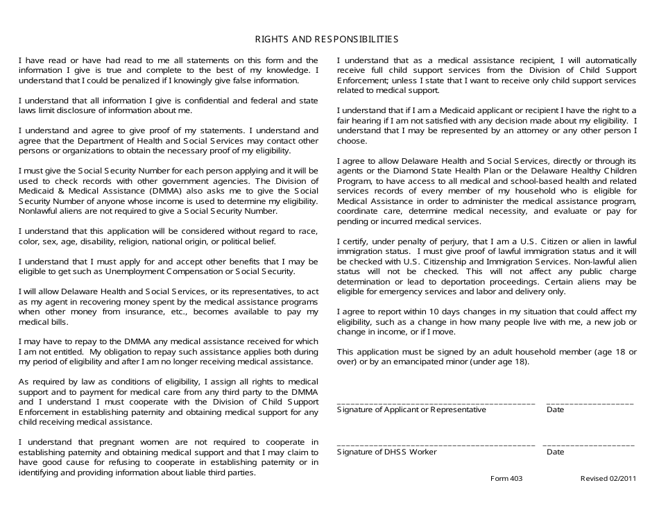 Form 403 Application for Health Insurance - Delaware, Page 4