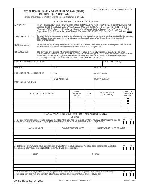 DA Form 7246  Printable Pdf