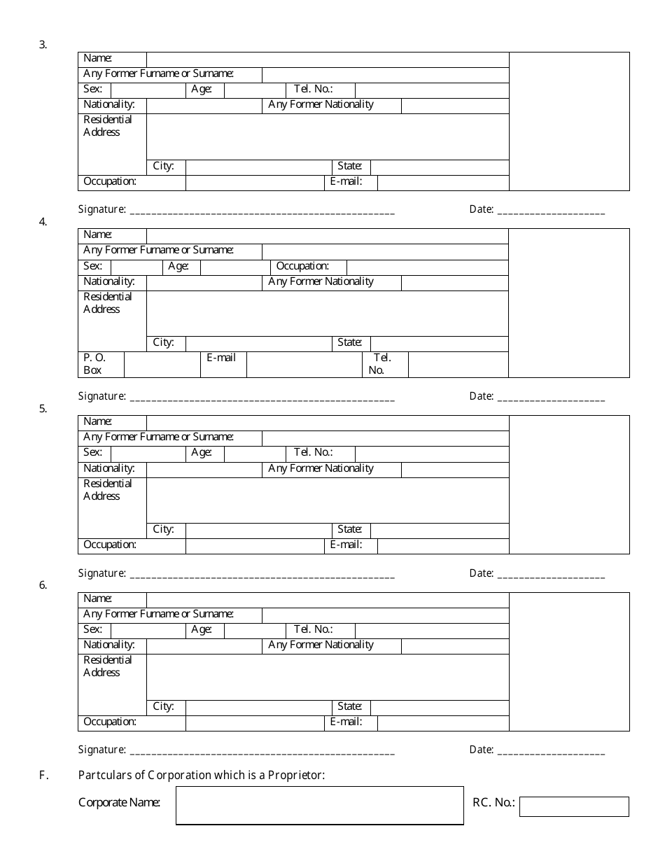 Form CAC / BN / 1 Application for Registration of Business Name Pursuant to Section 657 - Nigeria, Page 2