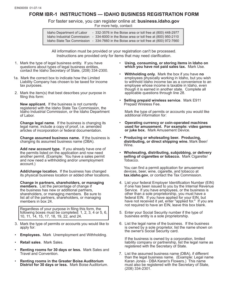 Form IBR-1 Idaho Business Registration Form - Idaho, Page 3