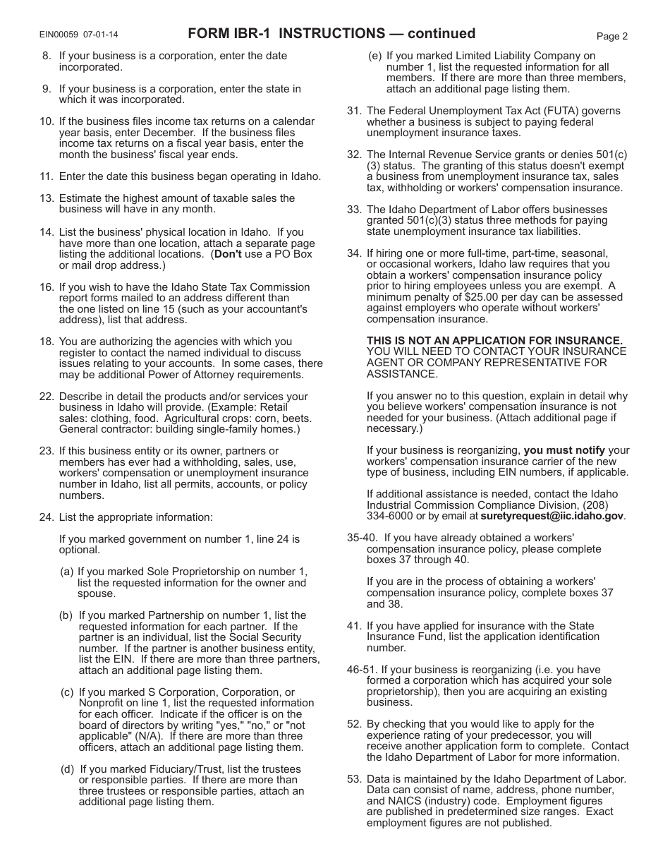 Form IBR-1 - Fill Out, Sign Online and Download Printable PDF, Idaho ...