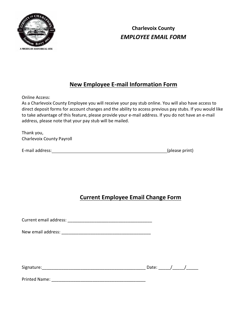 Employee Email Form - Charlevoix County, Michigan, Page 1