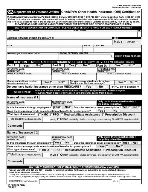 VA Form 10-7959c CHAMPVA Other Health Insurance (OHI) Certification
