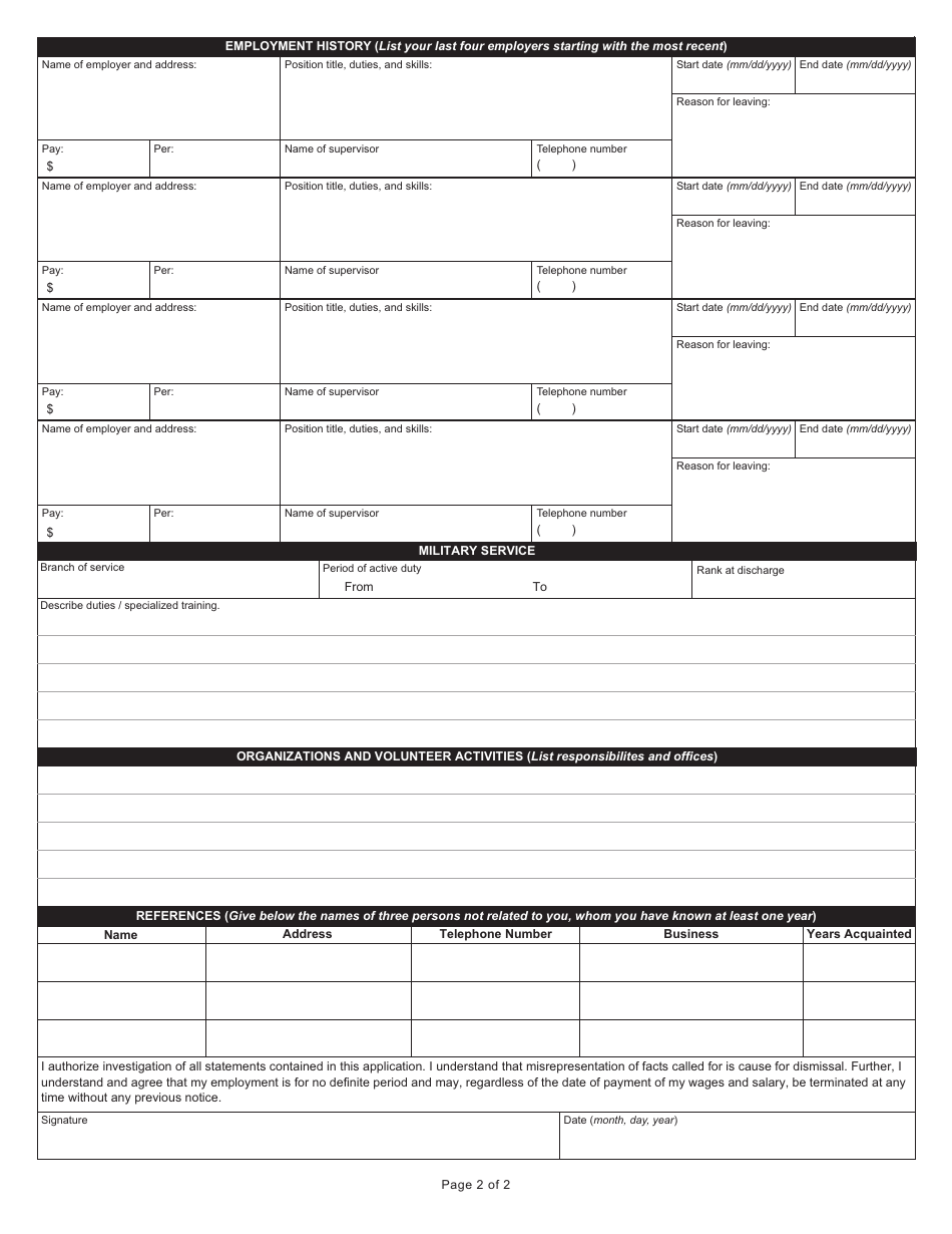 State Form 48245 Master Job Application - Indiana, Page 2