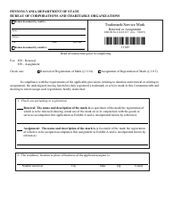 Form DSCB:5401114/1115 Renewal/Assignment of Trademark or Service Mark - Pennsylvania