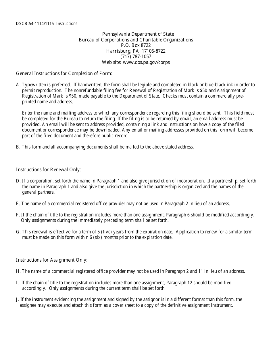 Form DSCB:5401114 / 1115 Renewal / Assignment of Trademark or Service Mark - Pennsylvania, Page 4