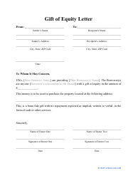 &quot;Gift of Equity Letter Template&quot;