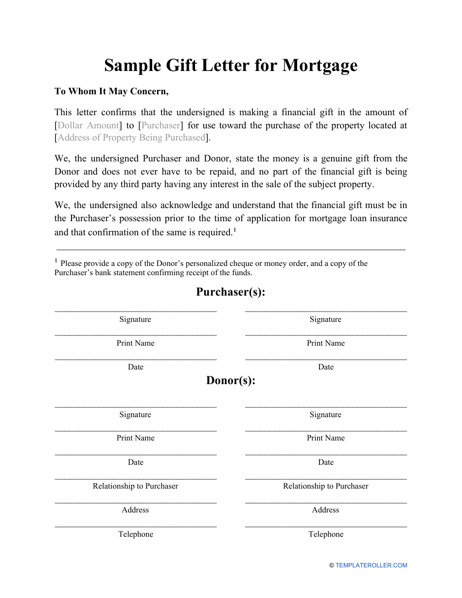 Sample Gift Letter for Mortgage Fill Out Sign Online and Download