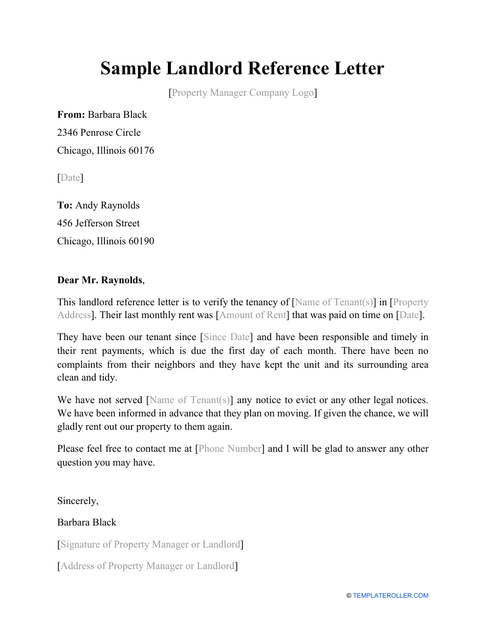 Sample Landlord Reference Letter Download Printable PDF | Templateroller