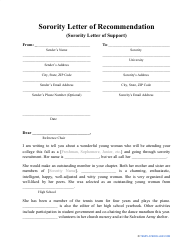 Document preview: Sorority Letter of Recommendation Template