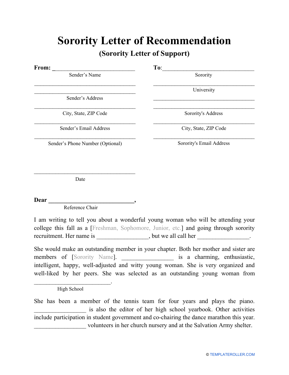 Letter Of Recomendation Template