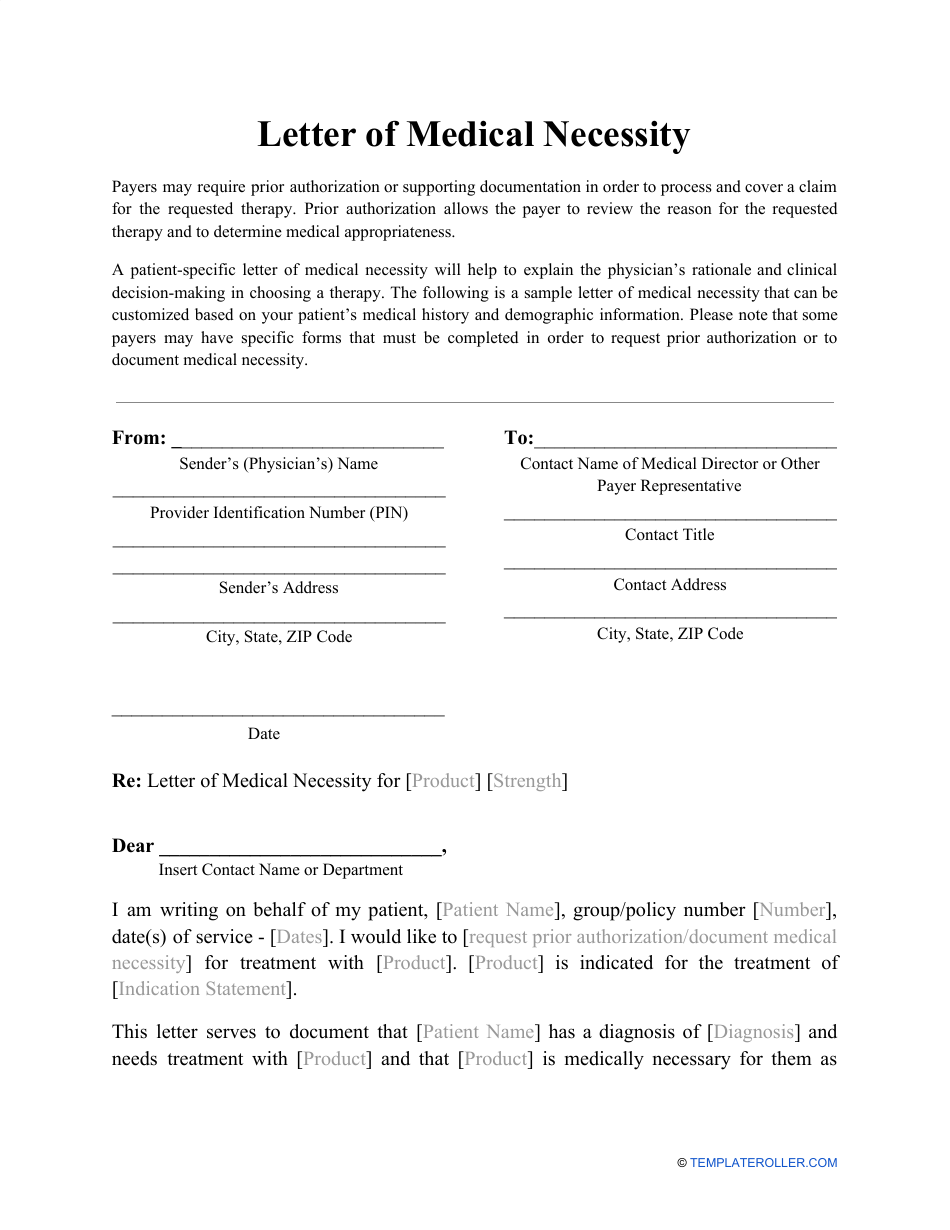 Letter of Medical Necessity Template Download Printable PDF