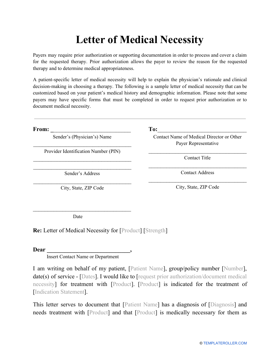 Letter of Medical Necessity Template Download Printable PDF Templateroller