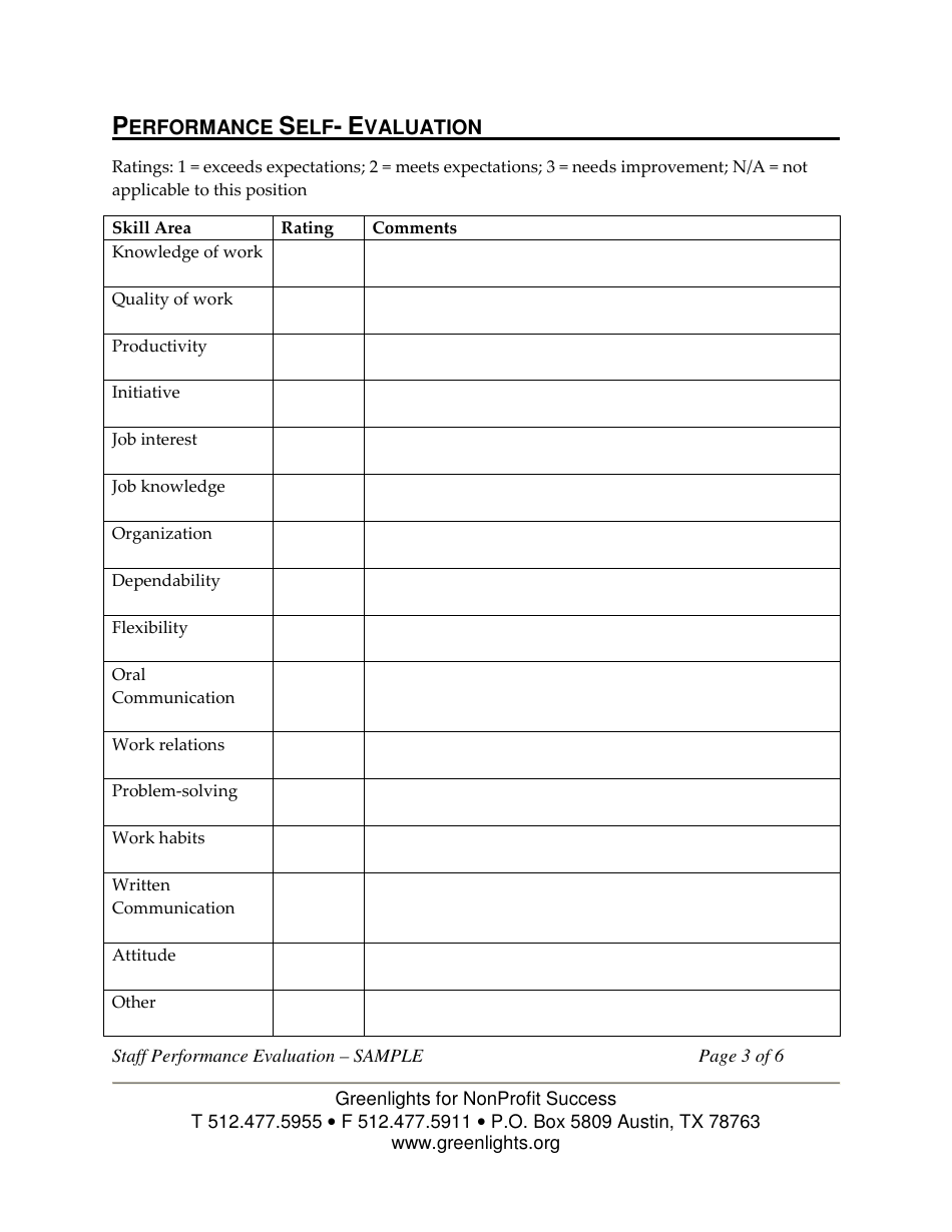 Sample Staff Performance Evaluation Form - Greenlights for Nonprofit Success, Page 3