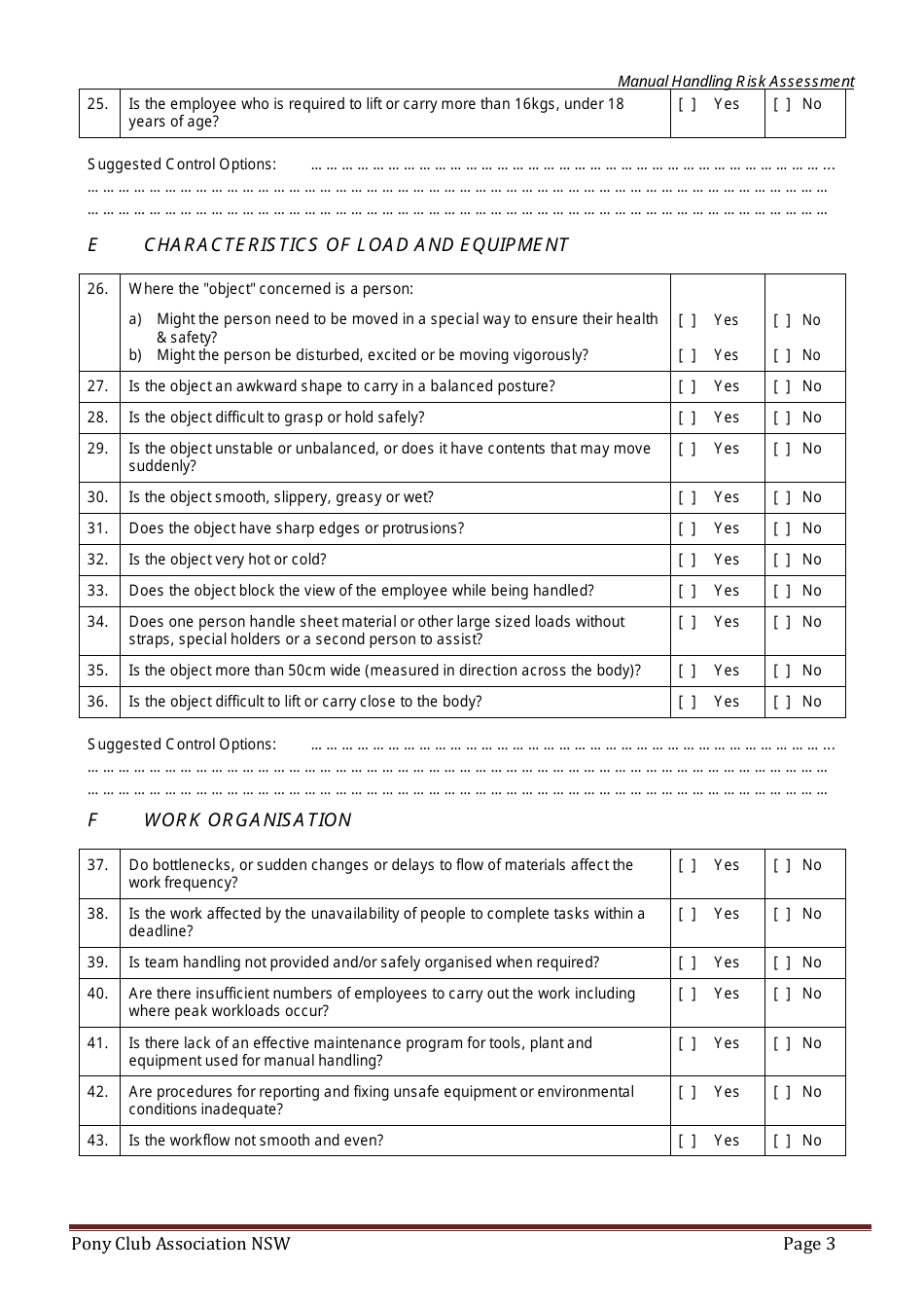 Manual Handling Risk Assessment Checklist Template - Pony Club ...