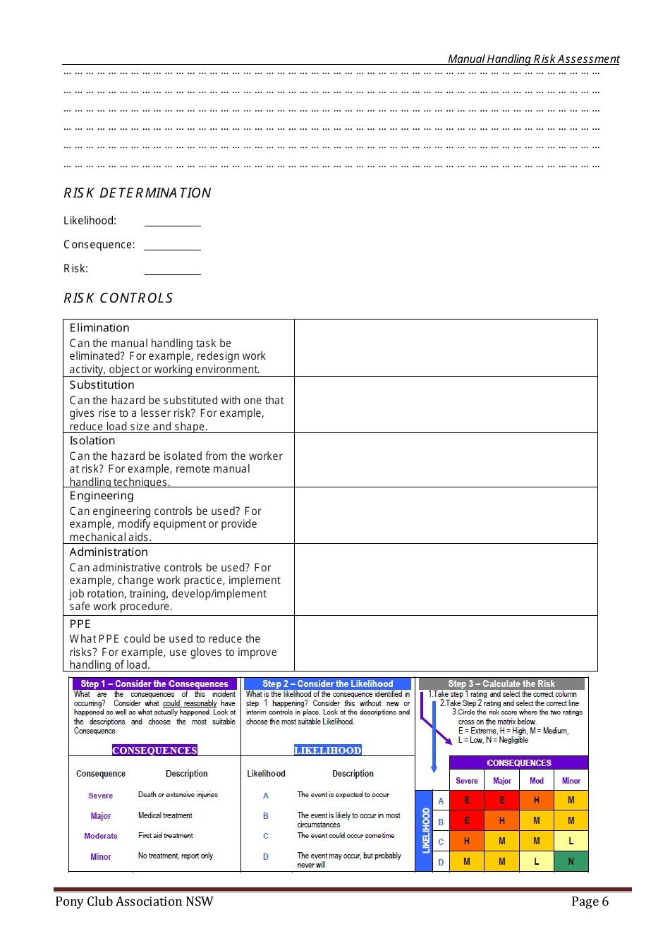Manual Handling Risk Assessment Checklist Template - Pony Club Association Nsw, Page 6